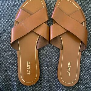 J. Crew Brown Crisscross Leather Slide Sandals